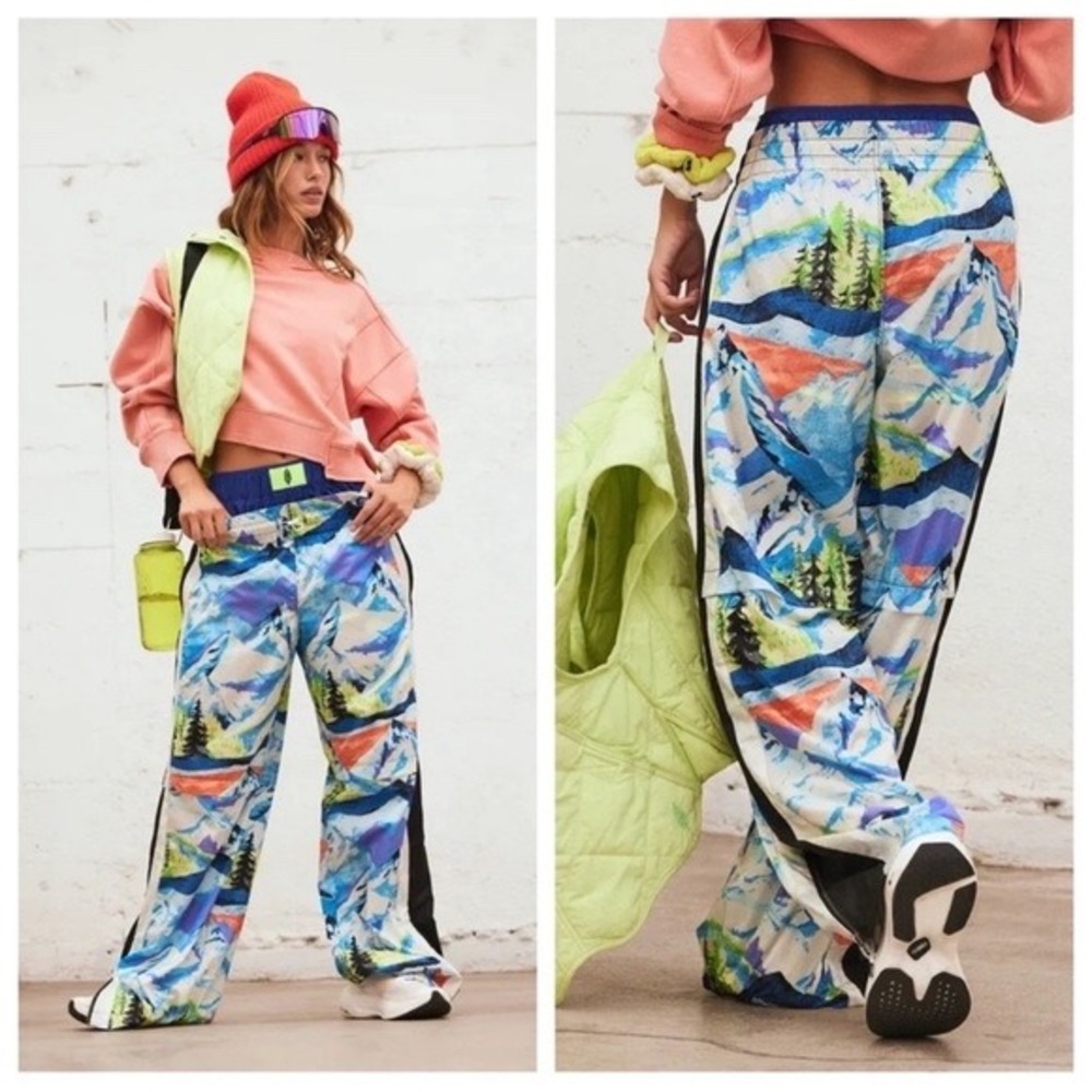 Free People Mountain Printed End Zone Track Wide Leg Women Pants Streetwear